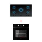 Cocina Cristal Gas 90cm GBC 95030 KB + Horno Eléctrico HLB 8408 BK