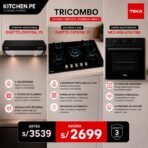 Tricombo Campana Empotrable Duetto Crystal 75 + Cocina a Gas Duetto Crystal 75 + Horno Eléctrico NEO HSB 6150 FBK