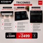 Tricombo Campana Empotrable Duetto Crystal 60 + Cocina a Gas Duetto Crystal 60 + Horno Eléctrico NEO HSB 6150 FBK